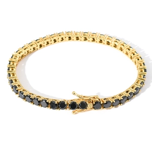 Klassisches Tennisarmband mit 4mm schwarzen Zirkonia in Goldoptik und Kastenverschluss