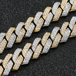 Chaîne cubaine 14mm bicolore or et argent sertie de pierres CZ pour style hip hop