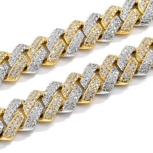 Chaîne cubaine hip hop 14mm avec zircons sertis, finition bicolore or et argent