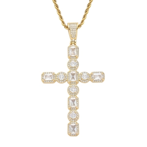 Collier Pendentif Croix Hip Hop Cuivre Zircon Acier Inoxydable Chaîne de Corde Or Argent Bijoux Streetwear Homme