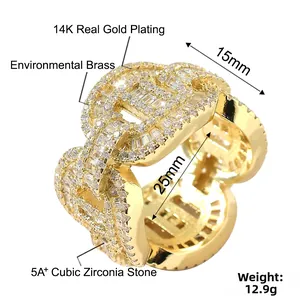 Close-up of 14K gold plated brass ring with 5A+ cubic zirconia and 15mm width details