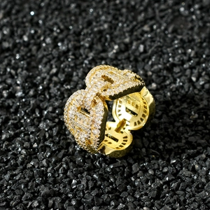 Luxurious hip hop gold ring with square and round zircon pavé setting on black sand