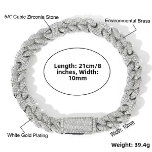 Details van de 10mm brede cubaanse schakelarmband met zirkonia en messing basis