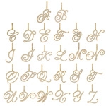 Macro detail of complete A to Z cursive gold alphabet charm collection with top loops