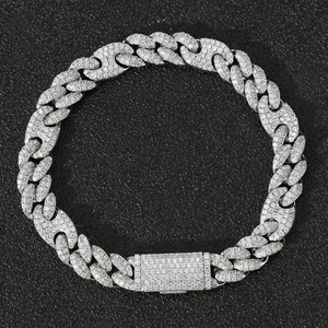 Zilveren 10mm varkensneus Cubaanse ketting armband met fonkelende zirkonia steentjes