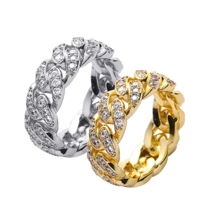 Hip Hop Panzerkette Ring Mikro Pavé Zirkonia Iced Out Kupfer Gold Silber Plattiert Mode Ring Für Herren Damen