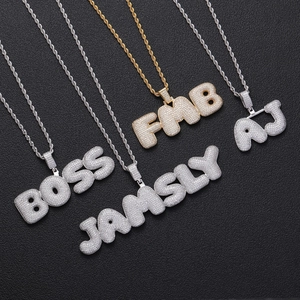 Collier Pendentif Lettre Bulle Hip Hop Iced Out Zirconium Personnalisé Alphabet Bijoux Cuivre Homme Femme Chaîne Torsadée