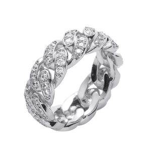 Hip-Hop 8mm Gliederkette Ring mit Zirkonia-Besatz und polierter silberner Oberfläche