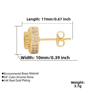Detailed size specifications for 14K gold plated Hiphop cubic zirconia round stud earrings