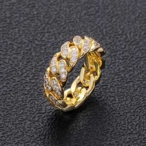 Hip-Hop 8mm Gliederkette Ring in Goldoptik mit vollbesetzten Zirkonia Steinen