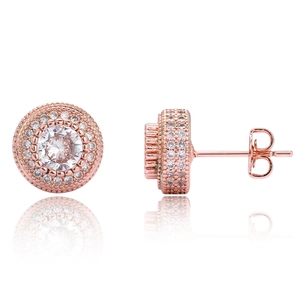 Close-up of rose gold hip hop stud earrings with micro-paved cubic zirconia accents