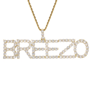 Collana hip-hop personalizzata con pendente BREEZO in zirconi 5mm e catena d'oro