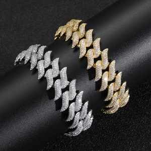 Bracelets cubains miami hip hop 18mm en or et argent avec sertissage complet de zircons
