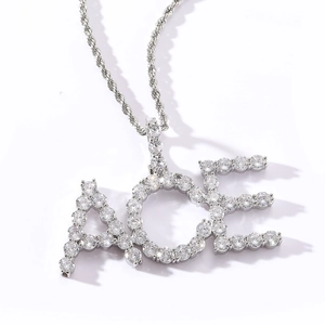 Collana con ciondolo a lettera ACE in argento con zirconi brillanti e catena a fune