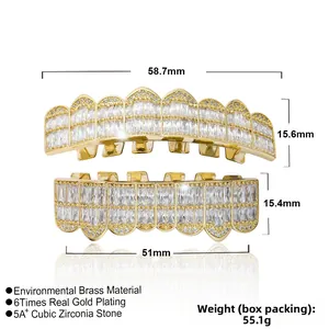 Detailed size view of gold 8-teeth hip hop grills with micro-pave 5A zircon stones