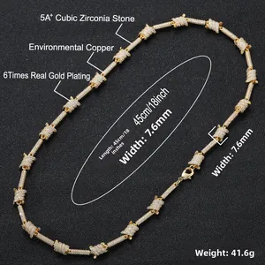 Detail of 18k gold plated thorn chain necklace with 5A+ cubic zirconia stones