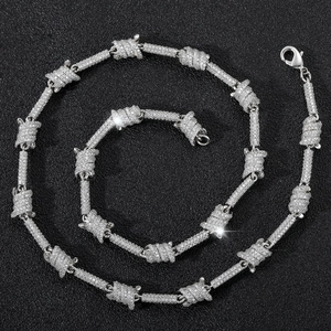 Iced Out Barbed Wire Link Chain Necklace Hip Hop Copper Zirconia Real Gold Plated Personalized Men Women Fashion Jewelry