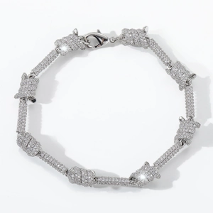 Hip Hop Barbed Wire Link Bracelet Copper Full Zirconia Inlaid Iced Out Cuban Chain Fashion Jewelry Gift For Men Women