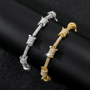 Hip hop Cuban chain bracelet with full zircon in silver and gold finish with wire mesh design