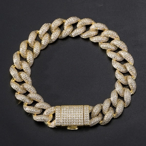 Iced out 12mm gold cuban link bracelet with sparkling cubic zirconia pavé setting