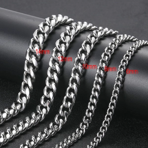 Size comparison of stainless steel Cuban link chains in widths from 6mm to 14mm