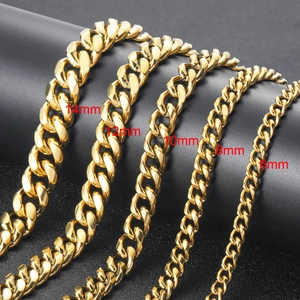 Comparison of five different widths of golden cuban link chains from 6mm up to 14mm