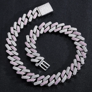Luxury Miami cuban link necklace for men with pink and white cubic zirconia stones