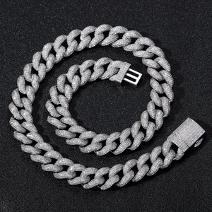 Iced out 15mm Cuban link chain with micro-paved zircons and square box clasp