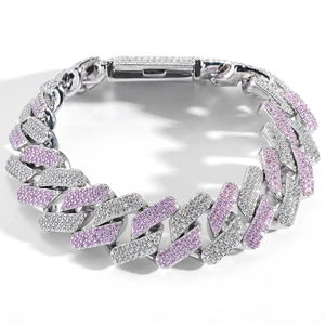 Iced out Miami Cuban link bracelet with pink and white cubic zirconia for men