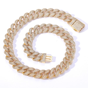 15mm gold Cuban link chain necklace with micro-pave cubic zirconia in hip hop style