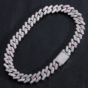Icy 20mm Cuban link necklace with pink and white pavé zircons in a box clasp design