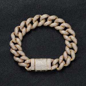 15mm gold Cuban link bracelet for men with paved zircons and a secure box clasp