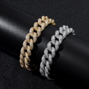 Iced out 15mm cuban link bracelet with bubble pavé zircons in gold and silver tones
