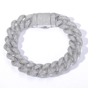 Silver 15mm bubble Cuban link necklace with micro-pave cubic zirconia and box clasp