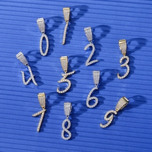 Hip hop numeric pendants 0-9 with zircon stones in gold and silver finish