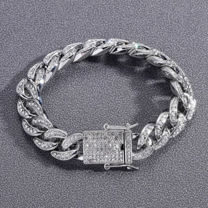 Bracciale cubano da 13 mm in argento con strass luccicanti per uomo hip-hop
