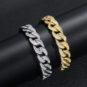 Bracciale catena cubana hiphop 13mm con strass in finitura oro e argento