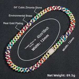 Detailed macro view of 12mm hip hop cuban chain with rainbow enamel and 5A+ cubic zirconia