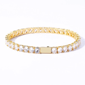 Bracciale tennis da uomo placcato oro 18k con fila singola di zirconi bianchi tondi