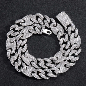 Hip Hop Legierung Strass Panzerkette Mariner Link Halskette Gold Silber Iced Out Pave Kette Für Herren Streetwear Schmuck