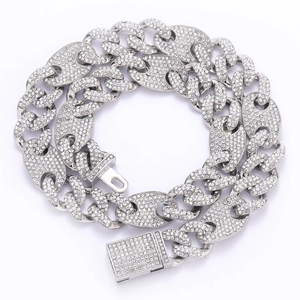 Hip Hop 15mm Iced Out Mariner-Gliederkette Halskette mit Kristall-Box-Verschluss