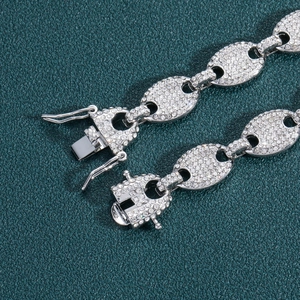 Collier hip hop 12mm grain de café argenté avec fermoir serti de diamants brillants