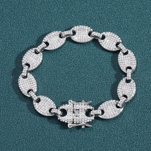Bracelet marinière 12mm en argent hip hop pour hommes serti de strass brillants étincelants