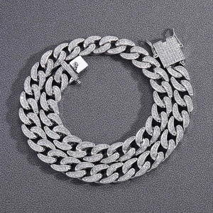 Collana Braccialetto Hip Hop Cuban Link Chain in Lega Incastonato Strass Lusso Bling Gioielli per Uomo Donna Street Party