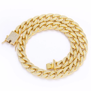 Collana a catena cubana 13mm placcata in oro con zirconi brillanti stile Hip Hop uomo
