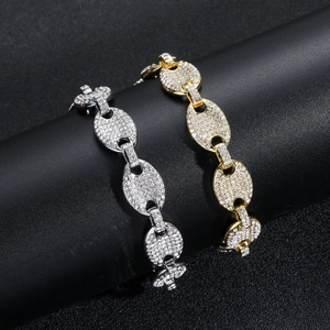 Bracelets grains de café 12mm entièrement sertis de strass en plaqué or et argent
