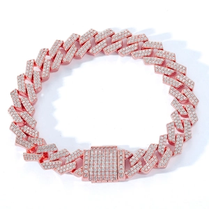 Luxurious 18K rose gold plated 12mm Cuban link bracelet with micro-pave cubic zirconia