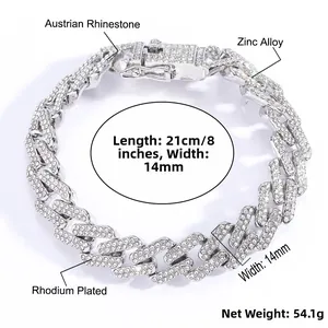 Spécifications techniques détaillées du bracelet gourmette cubaine de 14 mm serti