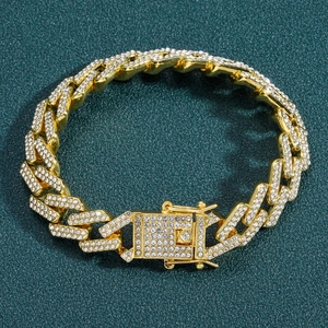 Bracelet à Mailles Cubaines Hip Hop pour Hommes en Alliage Strass Bijoux Iced Out Accessoire Streetwear Or Argent