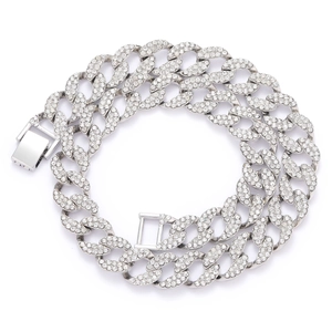 Men's hip hop 15mm silver-tone iced out Cuban link chain necklace with secure clasp